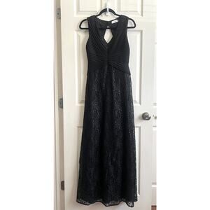 CALVIN KLEIN Women's Black Pleated Bodice Lace Skirt Formal Maxi Gown Dress 4